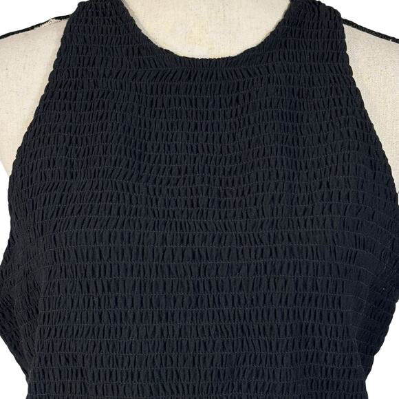 INC Large Smocked Top Sleeveless Stretch Round Neck Keyhole Pullover Black New - Picture 2 of 8